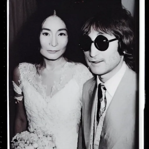 Image similar to john lennon and yoko ono wedding, polaroid photo, perfect photo, photo pinterest