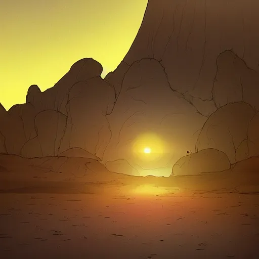 Image similar to sunset in the desert, fantasy art, illustration, animated film, by studio ghibli