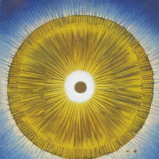 Image similar to A beautiful collage of the sun. The sun is depicted as a large ball in the center of the piece, with rays of light emanating out from it in all directions. by Kate Greenaway