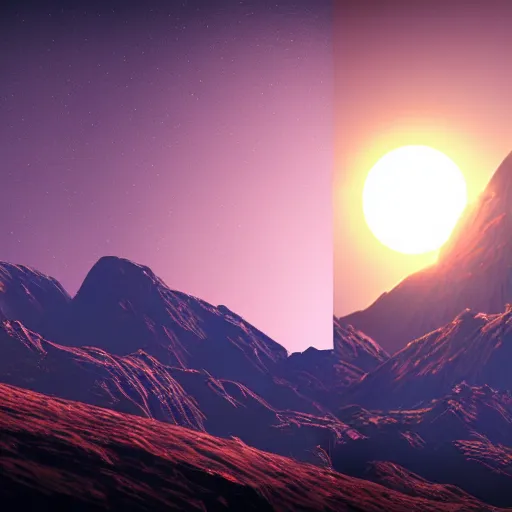 Image similar to dark solar eclipse, small in size, rocky mountains, highly detailed, photorealistic shot, bright studio setting, studio lighting, crisp quality and light reflections, unreal engine 5 quality render