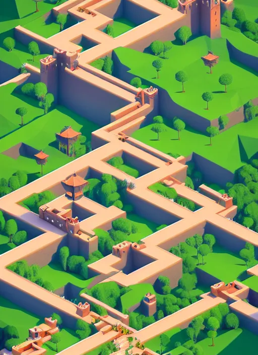 Image similar to a low poly isometric render of a kerala village in the style of monument valley, floral! intricate, elegant, highly detailed, artstation, smooth, sharp focus, illustration, art by artgerm and greg rutkowski, 8 k