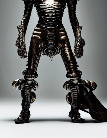 Prompt: still frame from Prometheus by Giger, which king Dr doom in ornate bone and opal armour by Wayne Barlowe by peter Mohrbacher, dressed by Alexander McQueen and by Neri Oxman, metal couture hate couture editorial