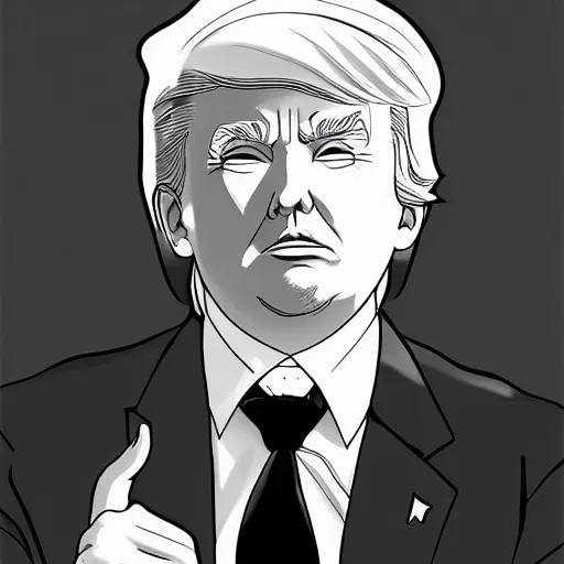 Prompt: trump as anime character cover monochrome stylish art station
