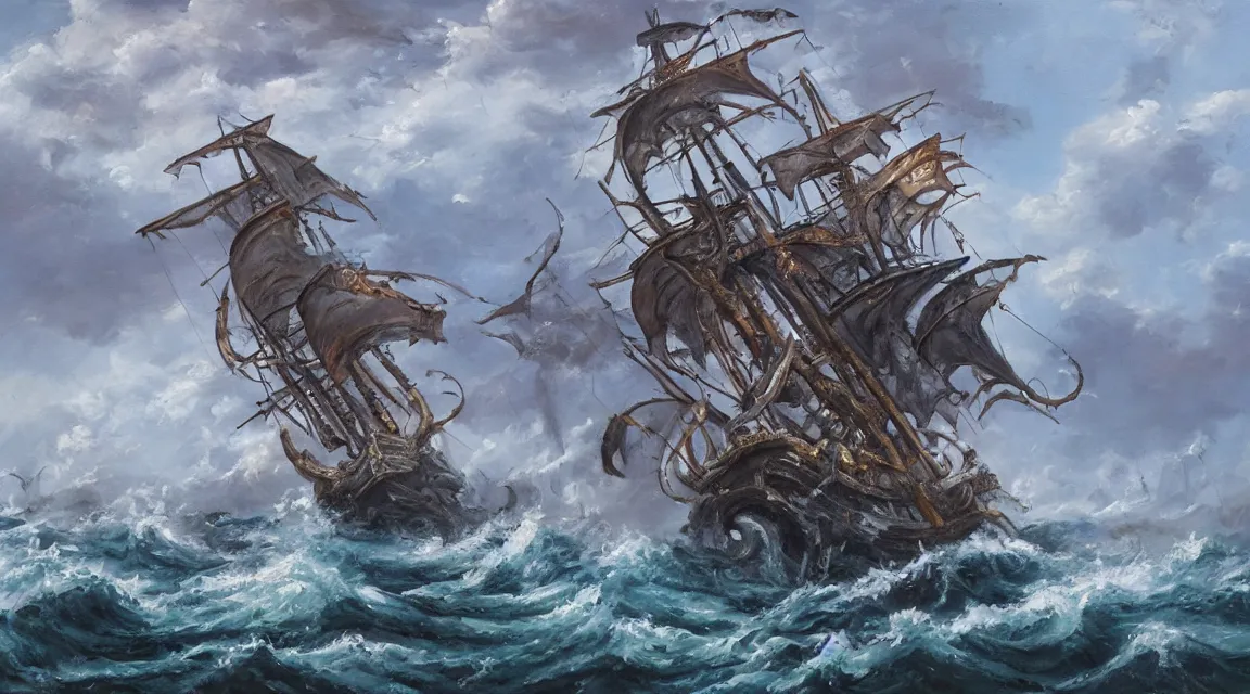 Image similar to oil painting of a kraken attacking a pirate ship