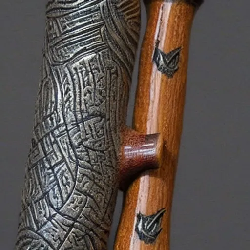 Image similar to beautiful hand carved norse pipe, long gandalf style,