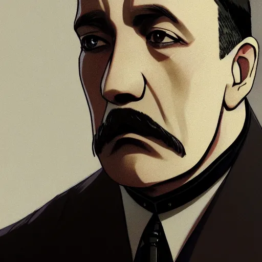 Image similar to a film still portrait of hitler, medium shot, finely detailed features, cinematic lighting, anime key visual, trending on pixiv fanbox, painted by makoto shinkai, studio ghibli, greg rutkowski, wlop