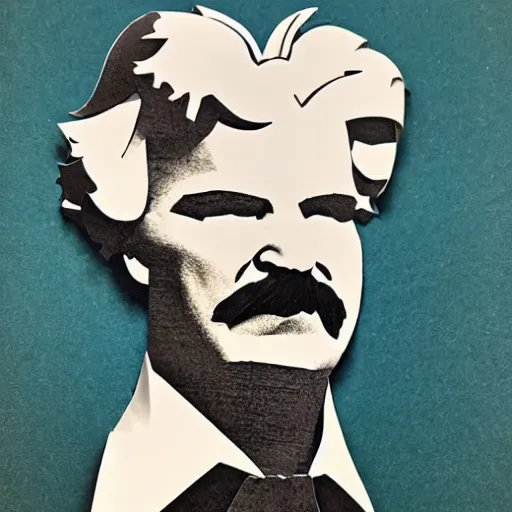 Image similar to cut paper portrait of mark twain