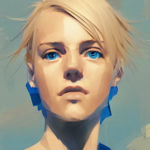 Image similar to Beautiful girl with a blond hair and blue eyes profile picture by Greg Rutkowski, asymmetrical, Organic Painting , Matte Painting, geometric shapes, hard edges, street art, trending on the artstation, realistic:2 by Sachin Teng:4, blur: -4