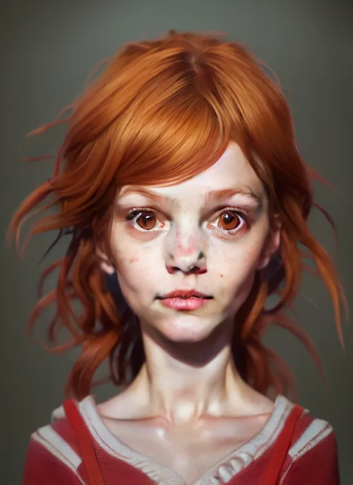 Image similar to portrait wendy's mascot wendy thomas, hyper detailed, digital art, trending in artstation, cinematic lighting, studio quality, smooth render, unreal engine 5 rendered, octane rendered, art style by klimt and nixeu and ian sprigger and wlop and krenz cushart.