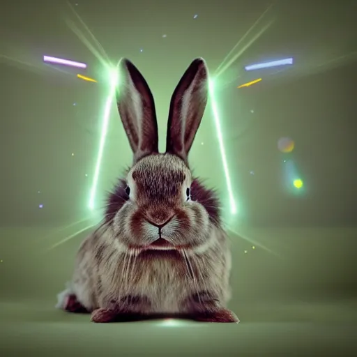 Prompt: bunny shooting lasers out of its eyes