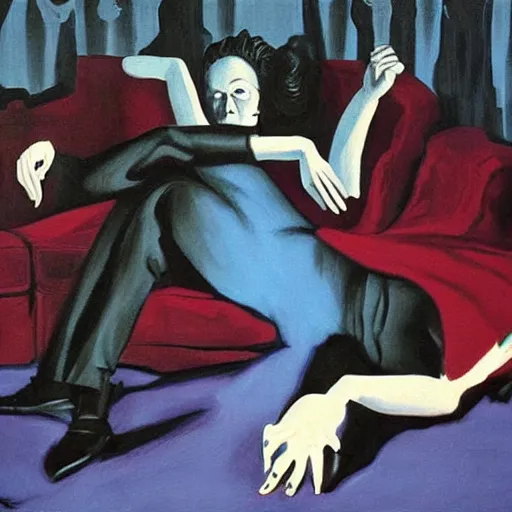 Image similar to painting, nightmare, evil, twin peaks, blue velvet, by neo rauch