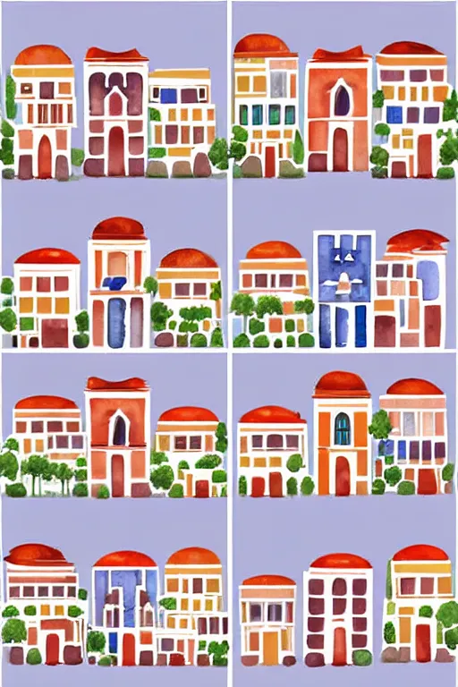 Image similar to minimalist watercolor art of houses in istanbul, illustration, vector art