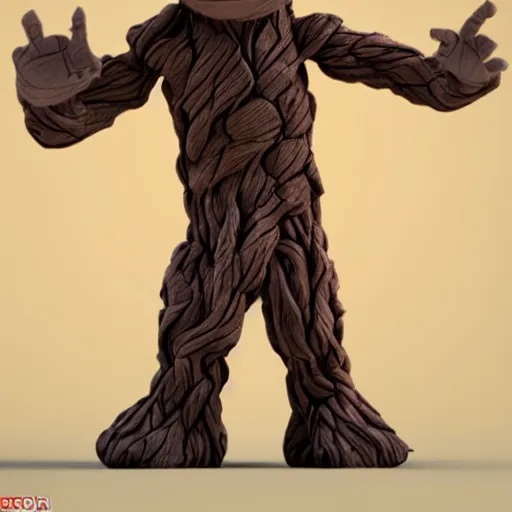 Image similar to baby groot by bill watterson. 3 d render.