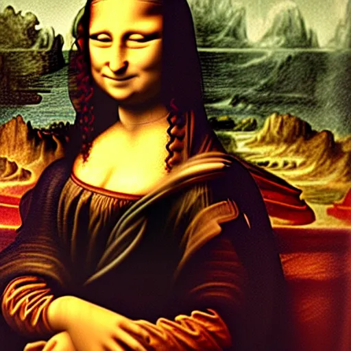 Image similar to Mona Lisa eating fried chicken