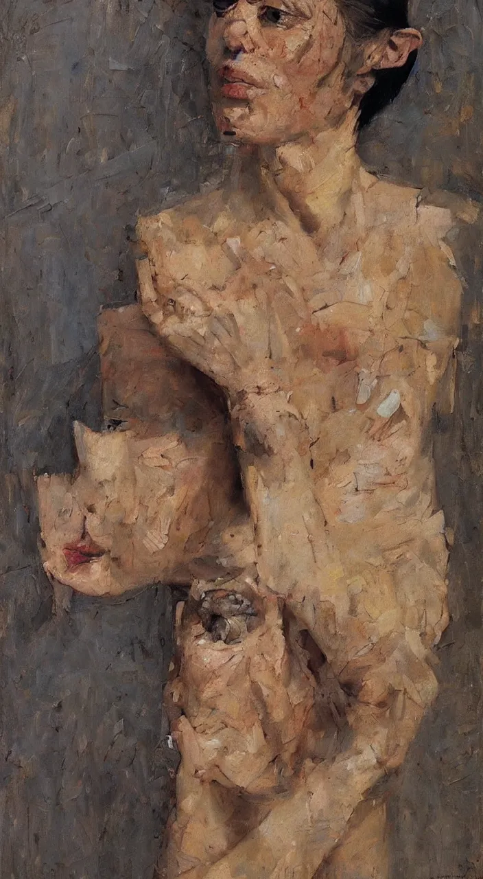 Image similar to portrait of a long faced woman, Denis Sarazhin, oil on canvas