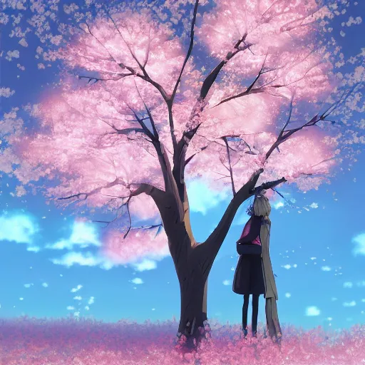 Prompt: aromatic pink sakura trees in the soft light of the moon, an anime scene of a young couple under the trees, in a traditional Japanese setting, art by Vivi Ornitier, otaku, weeb, weeaboo, Japan, Cherry blossoms, sakura