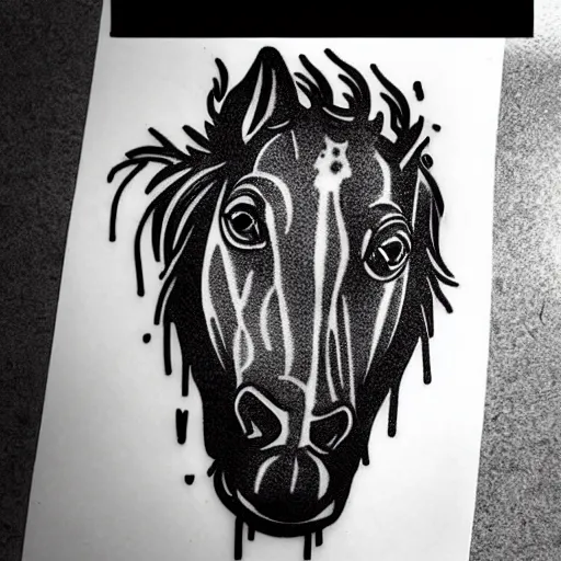 Image similar to A portrait of Bojack horseman.. tattoo design. stencil. tattoo stencil