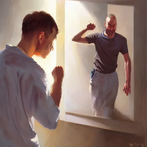 Prompt: altryne looking in the mirror greg rutowsky rhads