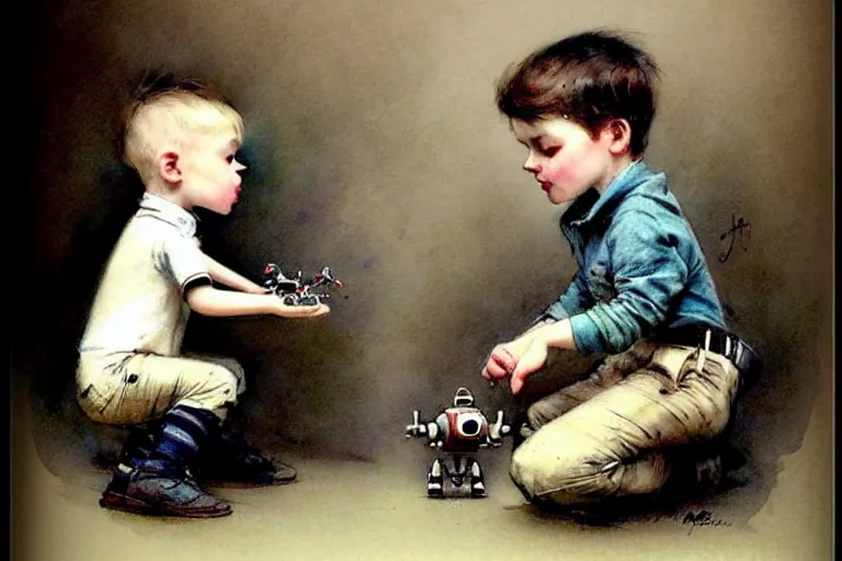 Image similar to ( ( ( ( ( 1 9 5 0 s boy and his small pet robot. muted colors. ) ) ) ) ) by jean - baptiste monge!!!!!!!!!!!!!!!!!!!!!!!!!!!