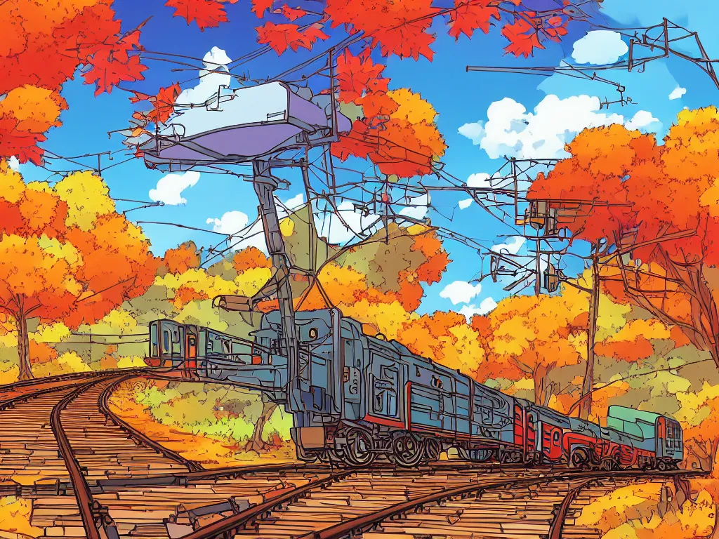 Prompt: longitudinal cut sideview of a anime train, digital art, autumn light, colorful, beautiful, inspired by studio ghibli, inspired by hayao miyazaki, concept art, manga, cute and adorable, illustration