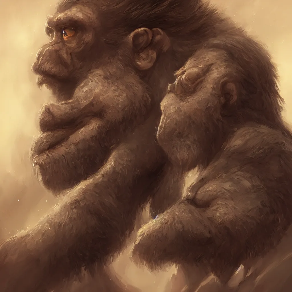 Image similar to ape portrait in profile, cute and adorable, pretty, beautiful, art portrait, matte fantasy painting, deviantart, super detailed eyes, super detailed, nose, super detailed, eyes, artstation, by jason felix by steve argyle by tyler jacobson by peter mohrbacher, cinematic