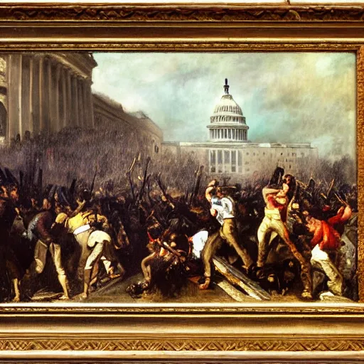 Prompt: Eugène Delacroix painting of Jan 6 Capitol riots, united states