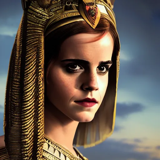 Image similar to portrait of Emma Watson as Cleopatra, ambient lighting, dynamic lighting, 4k, HQ, detailed, trending on artstation