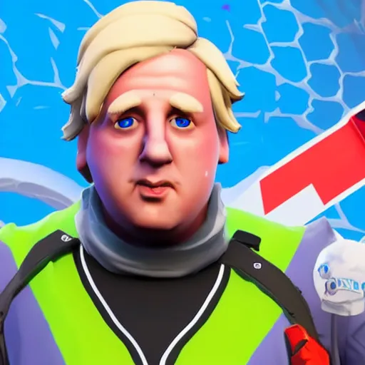 Image similar to an in-game screenshot of Boris Johnson as a Fortnite skin