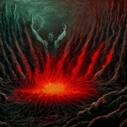 Prompt: yeltsin punishes sinners in hell, scary color art, 4 k