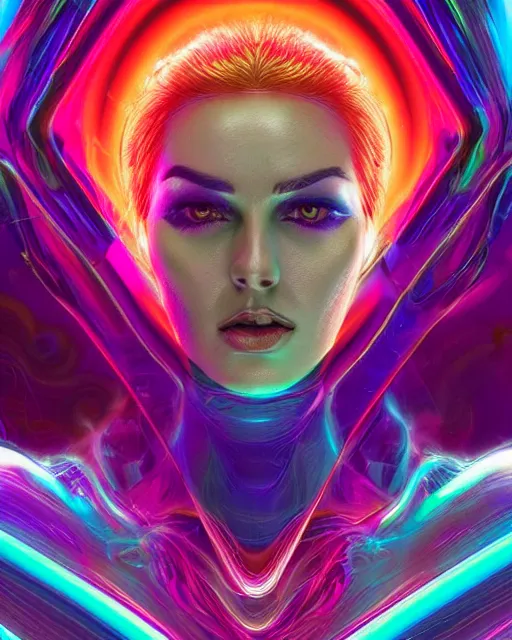 Image similar to a powerful energy psychedelic matrix woman, by alexander fedosav, hyper detailed digital matte painting, concept art, hyperrealism, 1 6 k resolution, cinema 4 d, 8 k resolution, trending on artstation, behance hd, a masterpiece, by stephan martiniere, particles, cel - shaded, power bright neon energy, by david a. hardy,