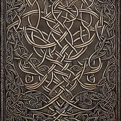 Image similar to Intricate and highly detailed Celtic Knotwork etched in an ancient tree, intricate, highly detailed, fullbody, artstation, dark fantasy, concept art, smooth, sharp focus, illustration, art by greg rutkowski and orientalism and bouguereau and Zdzislaw Beksinski, good clear quality, lighting, biology, symmetrical artwork, 135 mm, cinematic, hyper realism, high detail, octane render, 8k, chrome accents