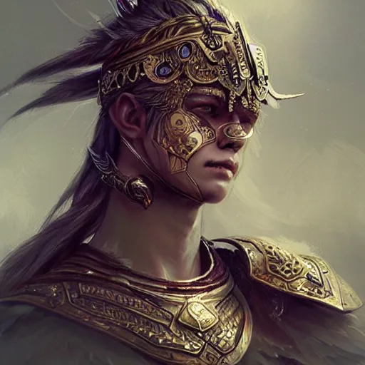 Image similar to beautiful extremely detailed intricate concept art depicting a warrior by wlop. shining jewelry. bcy. net