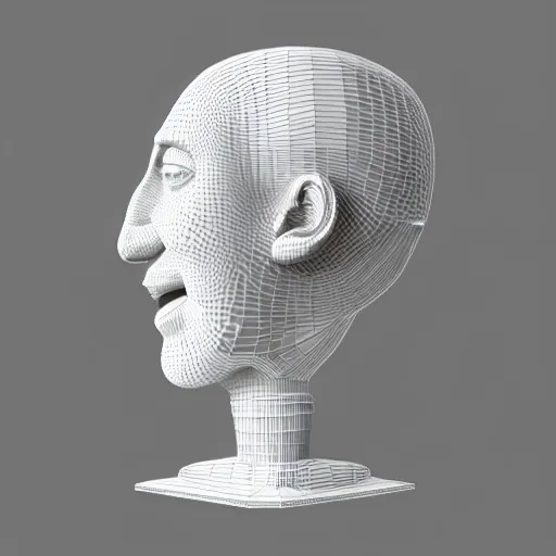 Prompt: a 3 d smiling model of a white marble human head holding a coctail, digital illustration, 3 d render, above the waist