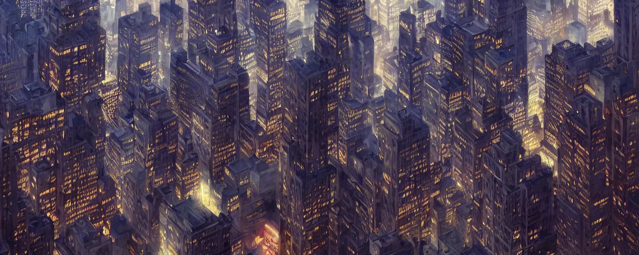 Image similar to photo of new york city center. aerial. architecture. cinematic lighting. photorealistic. trending on artstation. cgsociety. art by greg rutkowski and moebius