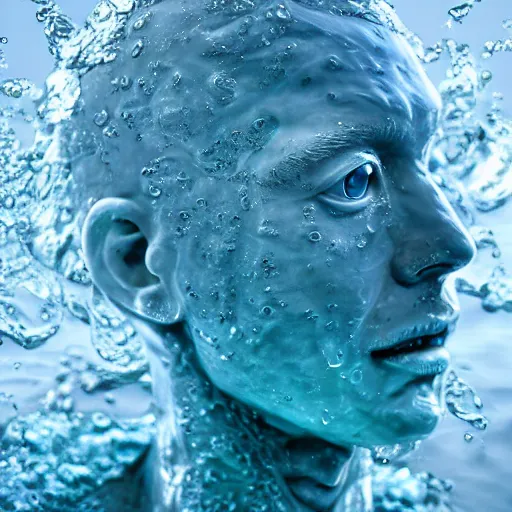 Image similar to a sculpture made of water in the shape of a human head, on the ocean water, water manipulation, behance, artstation, cinematic, in the style of johnson tsang, long shot, hyper detailed, hyper realistic, ray tracing, 8 k resolution, sharp focus, realistic water, award winning