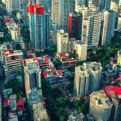 Prompt: Saigon Cityscape. Vietnam colorscheme. Icon. Clean and simple. Trending on Artstation. 8k resolution.