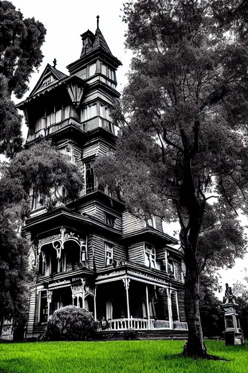 Image similar to a victorian mansion with cemetery surroundings by scary stories to tell in the dark