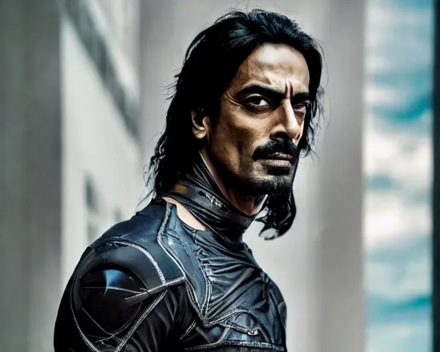 Prompt: a photo of arjun rampal as a super hero, hyper realistic face, beautiful eyes, cinematic, long shot, hyper detailed, 8 5 mm photograph, 8 k resolution, film still, sharp lens, wide lens