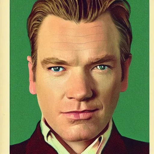 Image similar to “Ewan McGregor portrait, color vintage magazine illustration 1950”