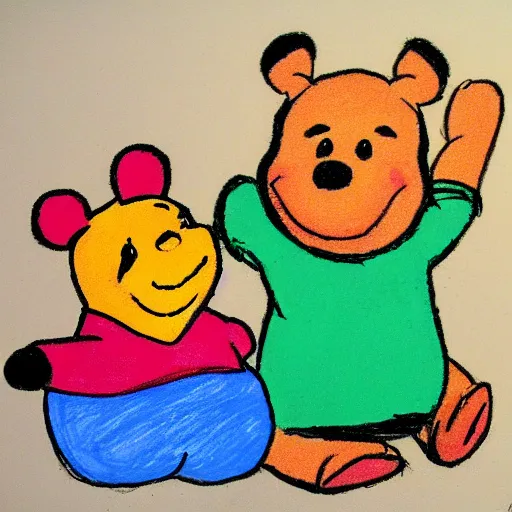 Image similar to child's crayon drawing of pooh bear and piglet