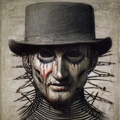 Image similar to a portrait of Freddy Kruger by Leonardo DaVinci, highly detailed face, high detail, hyper realistic, vivid colors