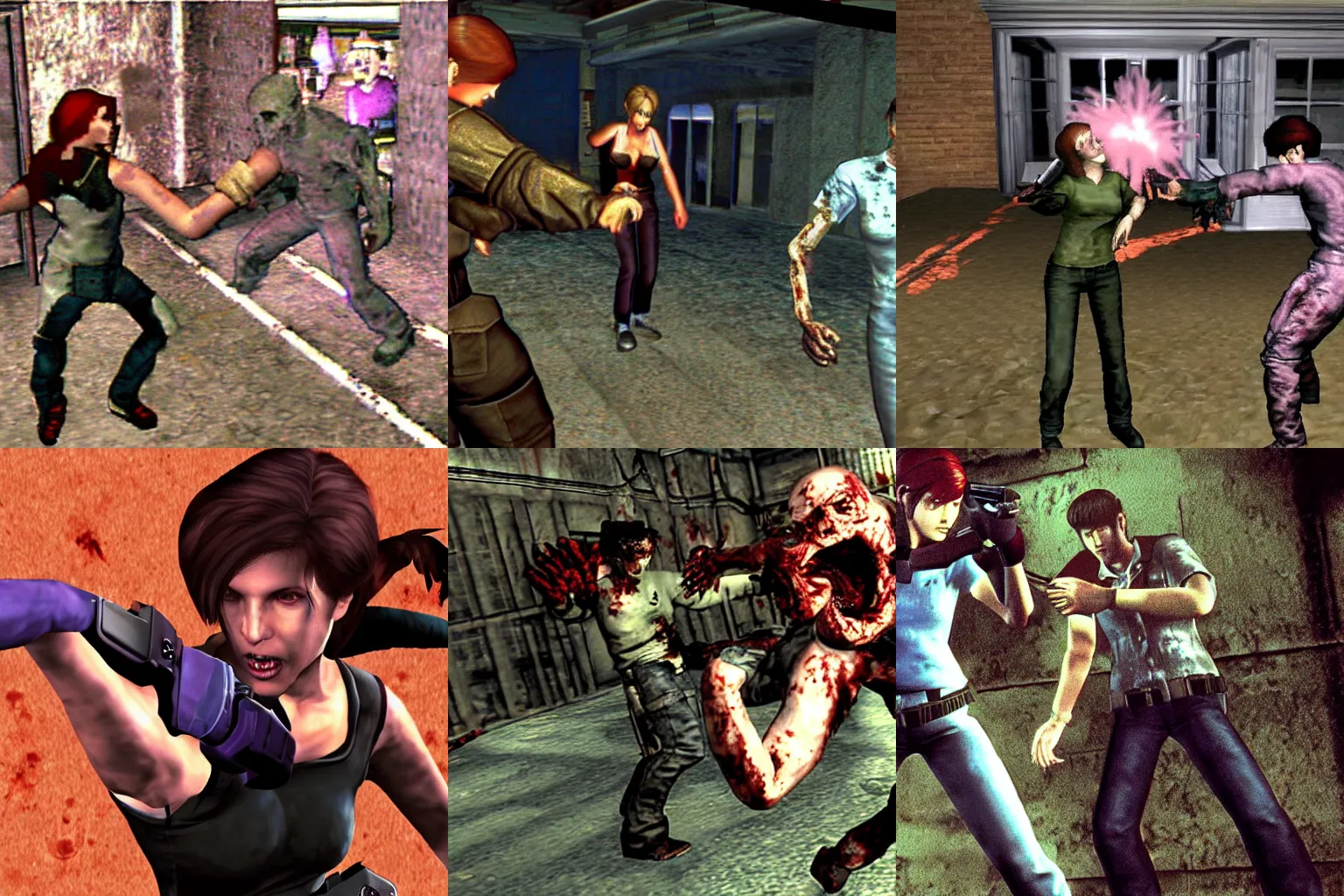 Prompt: Jill from Resident evil Playstation 1 is fighting a Zombie.