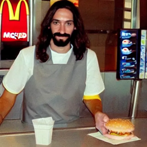 Prompt: Jesus working at McDonald’s