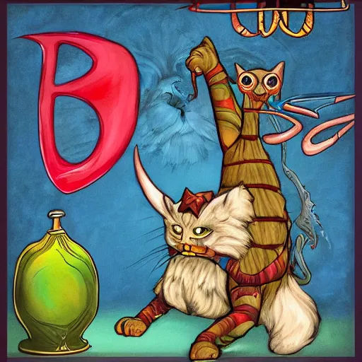 Image similar to Super math wizard cat, in style of Gerald Brom