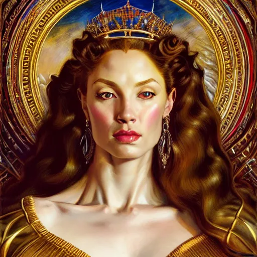 Image similar to highly detailed portrait of a majestic lioness queen in the form of a beautiful woman. d & d. art by donato giancola, eugene delacroix, anna dittmann, alberto vargas. trending on artstation, intricate details, energetic composition, golden ratio, concept art, illustration, elegant art, global illuminaition