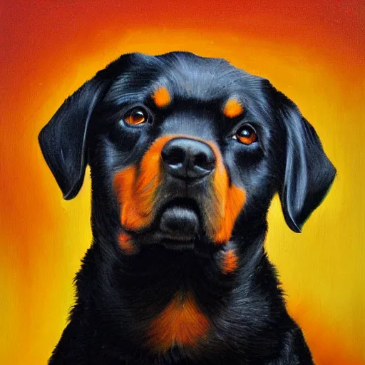 Image similar to emo Rottweiler oil painting