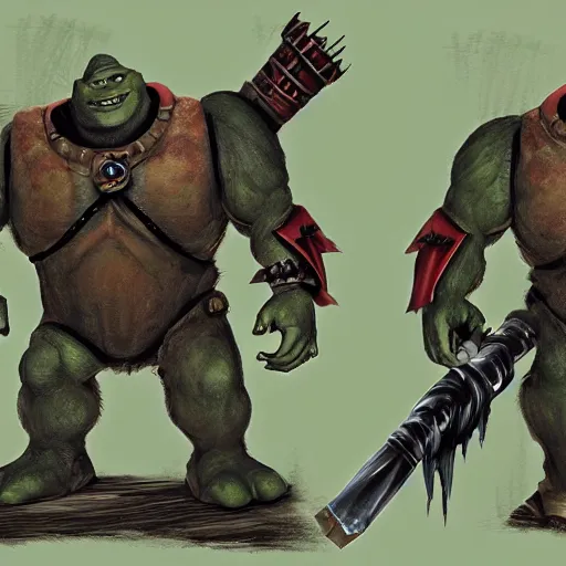 Image similar to Shrek as a Ork from warhammer 40k, concept art