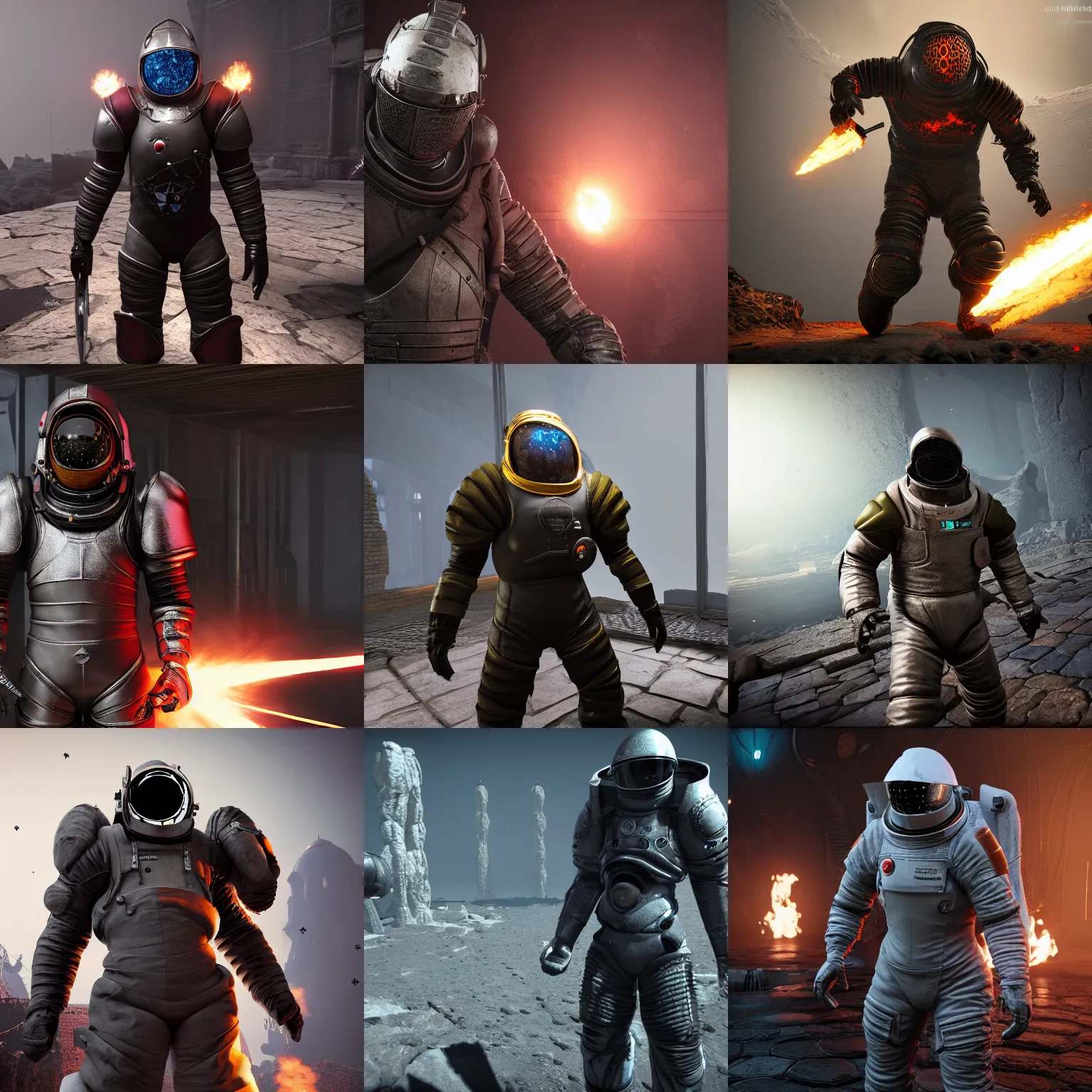 Prompt: among us impostor in a spacesuit, dark souls, unrealengine 5, highly detailed, dark colors, d & d, 8 k hd