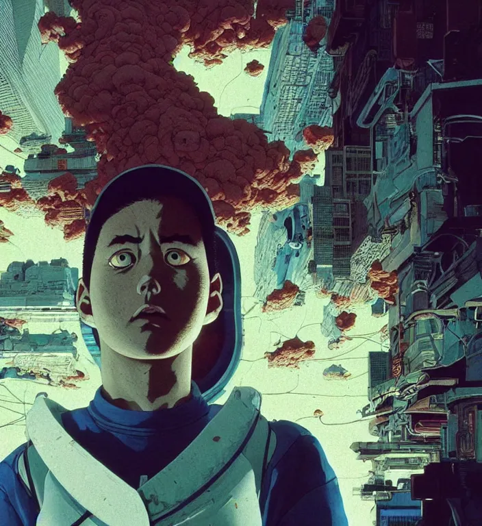 Image similar to realistic aesthetic highly detailed photography of characters in akira scene, characters with hyperrealistic highly detailed faces. from akira by katsuhiro otomo and alejandro hodorovski and denis villeneuve and gregory crewdson style with many details by mike winkelmann and vincent di fate in sci - fi style. volumetric natural light hyperrealism photo on dsmc 3 system