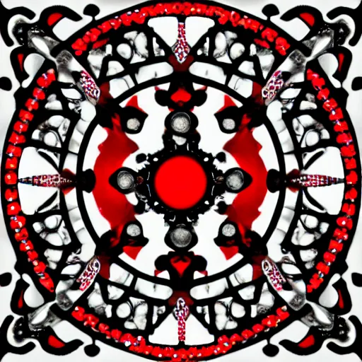 Image similar to a crown with 3 red gems on it, symmetrical, digital art